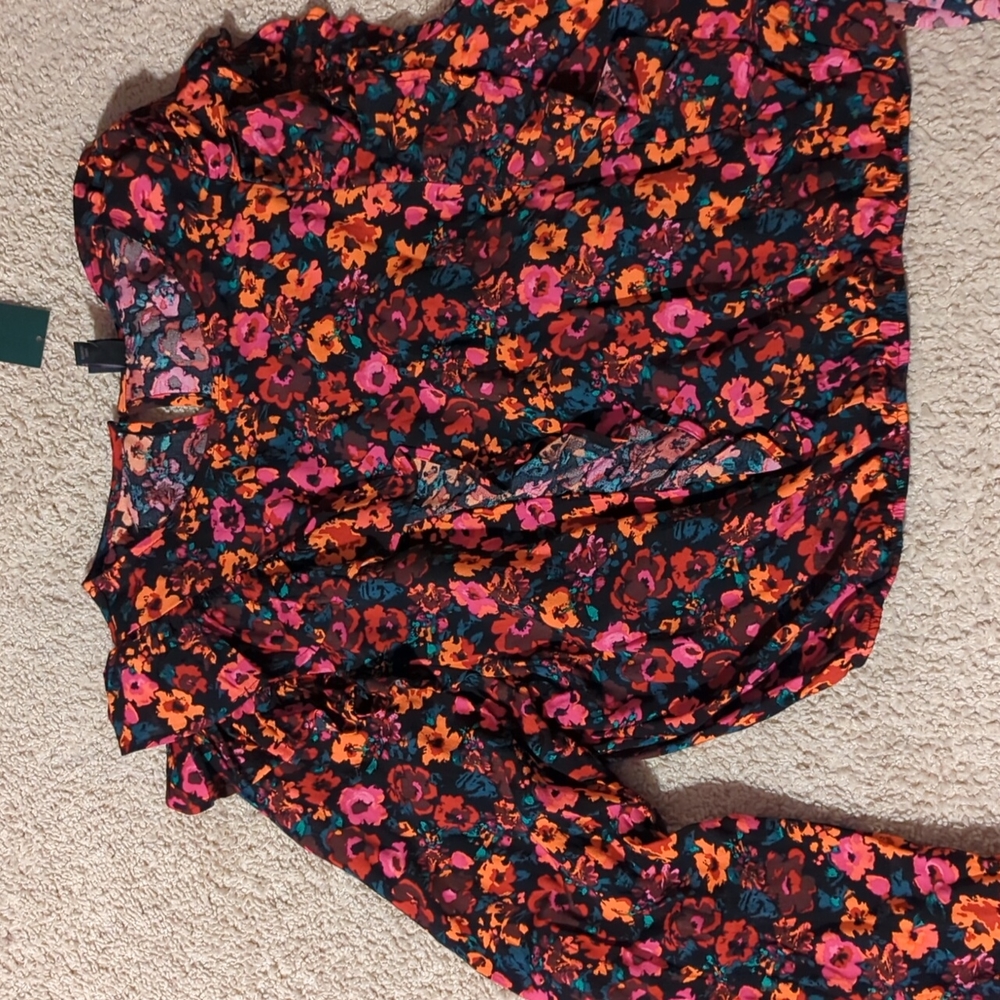 Women's Plus Size Floral Print Long Sleeve Ruffle Blouse - Wild Fable